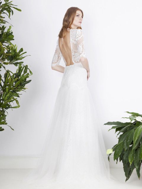 Gown, Wedding dress, Clothing, Dress, White, Bridal clothing, Shoulder, Fashion model, Photograph, Bride, 