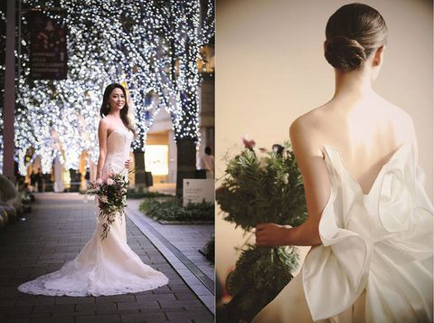 Gown, Wedding dress, Dress, Bride, Clothing, Photograph, Shoulder, Bridal clothing, Bridal accessory, Bridal party dress, 