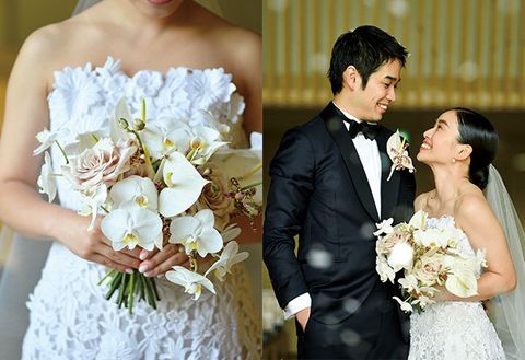 Bride, Gown, Photograph, Wedding dress, Dress, White, Bridal clothing, Flower Arranging, Bouquet, Flower, 