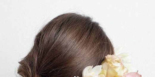 Brown, Hairstyle, Petal, Skin, Forehead, Shoulder, Hair accessory, Bridal accessory, Flower, Style, 