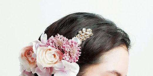Petal, Hairstyle, Skin, Forehead, Flower, Hair accessory, Photograph, Headpiece, Style, Pink, 
