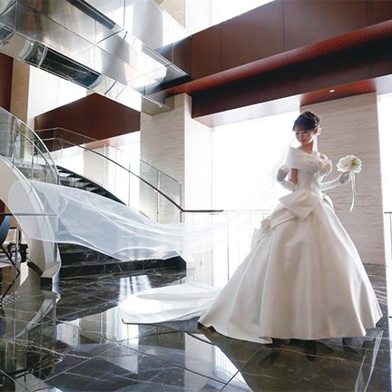 White, Dress, Wedding dress, Bridal clothing, Gown, Bride, Architecture, Design, Bridal accessory, Interior design, 