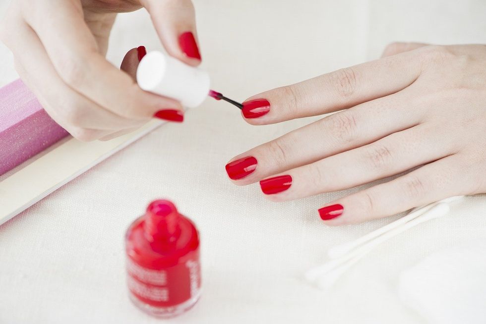 Finger, Red, Nail, Liquid, Carmine, Nail polish, Nail care, Manicure, Tints and shades, Coquelicot, 