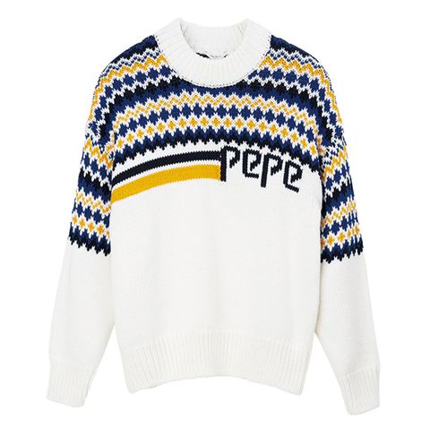 Product, Sweater, Yellow, Sleeve, Collar, Textile, Text, White, Pattern, Fashion, 