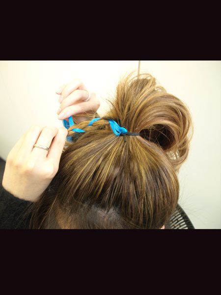 Hairstyle, Hair accessory, Style, Long hair, Hair coloring, Blond, Teal, Brown hair, Nail, Personal grooming, 