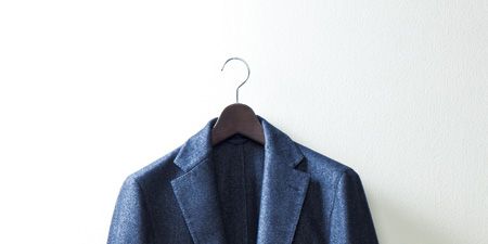 Collar, Sleeve, Coat, Textile, Outerwear, Blazer, Fashion, Electric blue, Clothes hanger, Button, 