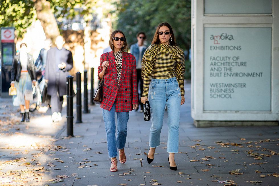 Jeans, People, Photograph, Denim, Street fashion, Yellow, Fashion, Leaf, Snapshot, Standing, 