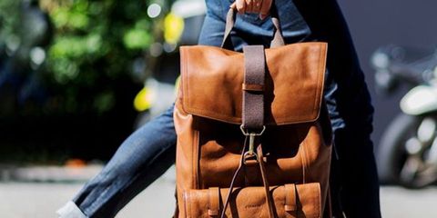 Street fashion, Bag, Brown, Shoulder, Fashion, Backpack, Outerwear, Leather, Joint, Handbag, 