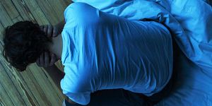 Blue, Comfort, Textile, Electric blue, Azure, Majorelle blue, Back, Wood flooring, Nap, Sleep, 
