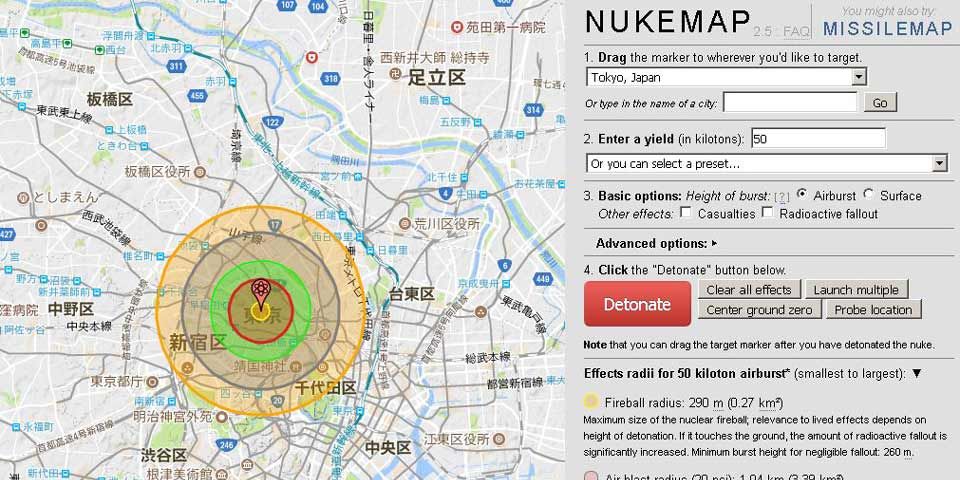 米国で話題 核爆弾の被害をシミュレーションできる Nukemap とは