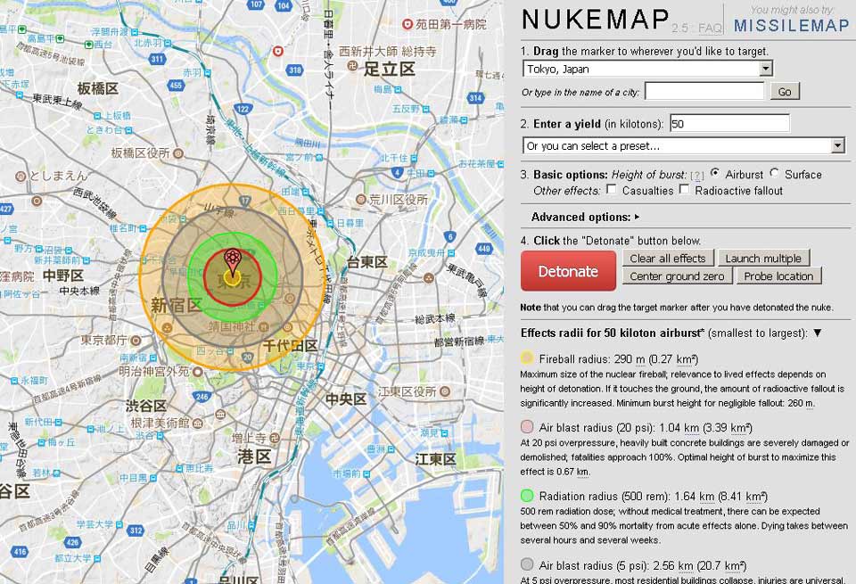 米国で話題 核爆弾の被害をシミュレーションできる Nukemap とは