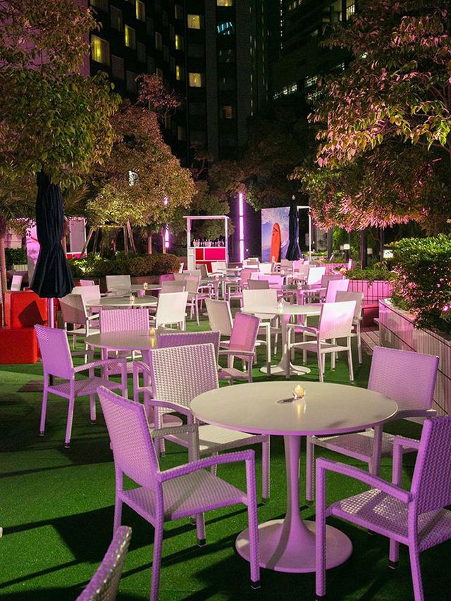 Pink, Purple, Table, Furniture, Violet, Chair, Lighting, Magenta, Outdoor table, Design, 