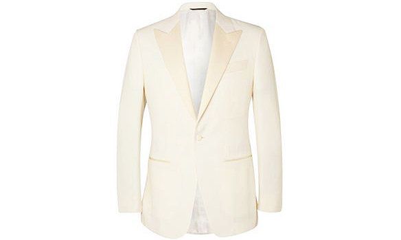 Clothing, Outerwear, White, Blazer, Jacket, Suit, Formal wear, Beige, Sleeve, Tuxedo, 