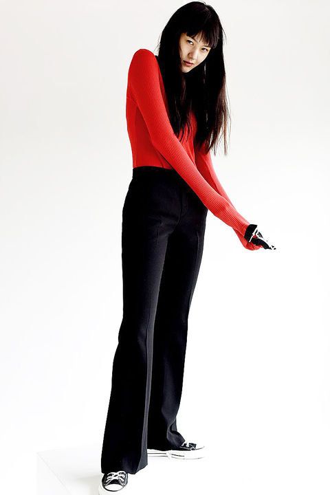 Black, Red, Standing, Shoulder, Arm, Waist, Leg, Joint, Photography, Footwear, 