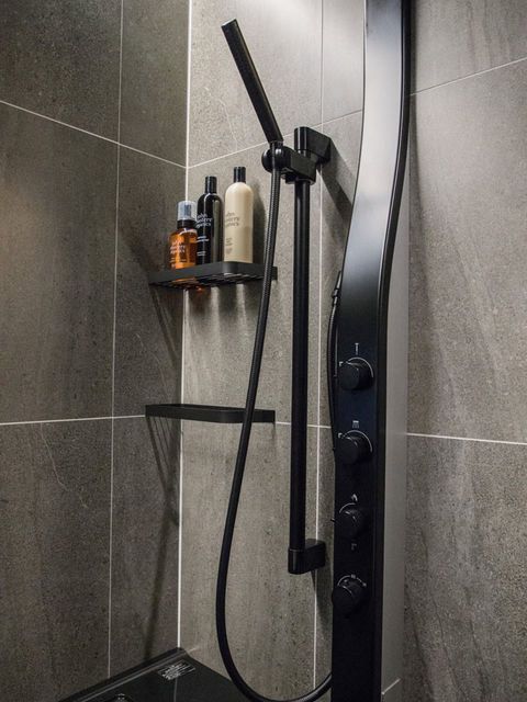 Shower panel, Shower, Room, Plumbing fixture, Plumbing, Bathroom, Architecture, Tile, 