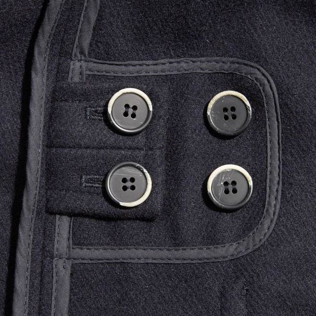 Button, Black, Clothing, Outerwear, Coat, Jacket, Blazer, Embellishment, Pocket, 