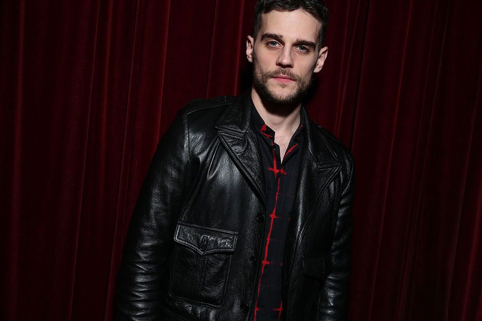 Leather, Facial hair, Leather jacket, Jacket, Red, Beard, Fashion, Textile, Outerwear, Muscle, 