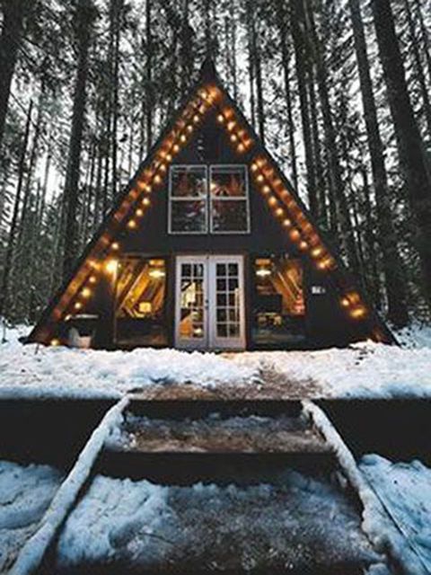 Home, Winter, Property, Log cabin, Snow, Cottage, Tree, House, Building, Room, 