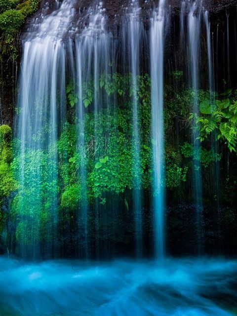 Waterfall, Body of water, Natural landscape, Water resources, Nature, Water, Green, Watercourse, Blue, Vegetation, 
