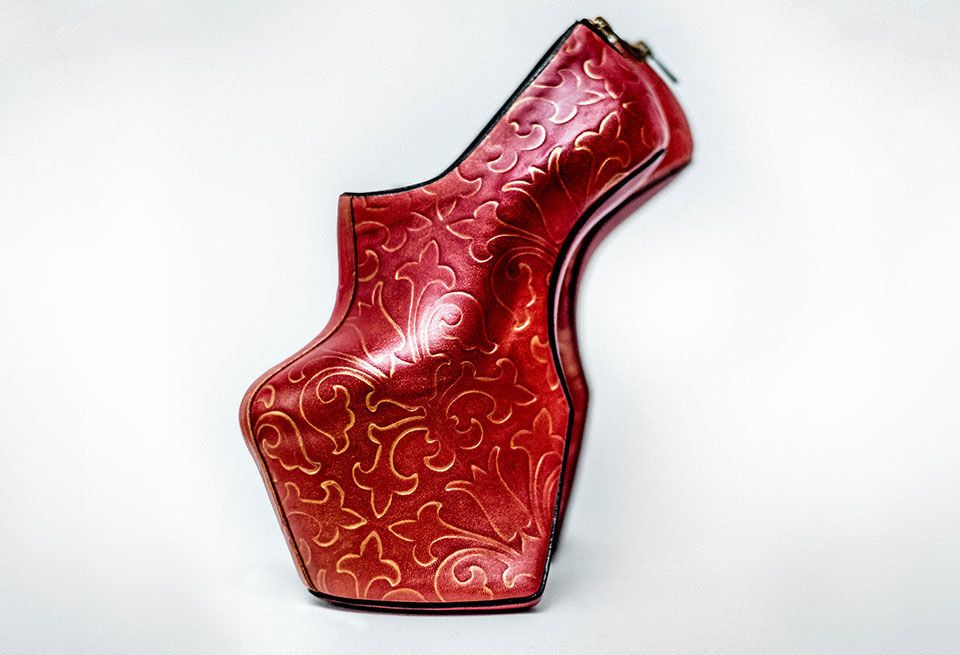 Red, Footwear, High heels, Design, Shoe, Vase, Carmine, Visual arts, 