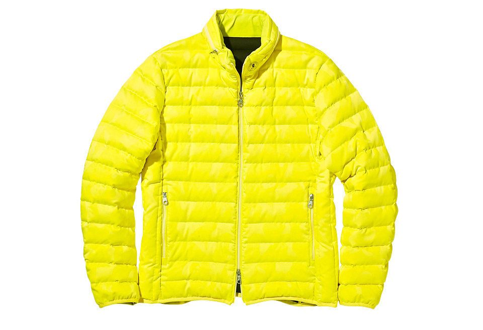 Clothing, Outerwear, Jacket, Yellow, Sleeve, Hood, Puffer, 