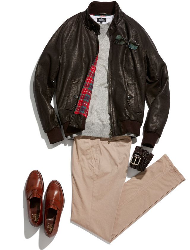 Clothing, Leather, Jacket, Leather jacket, Brown, Outerwear, Textile, Footwear, Top, Sleeve, 