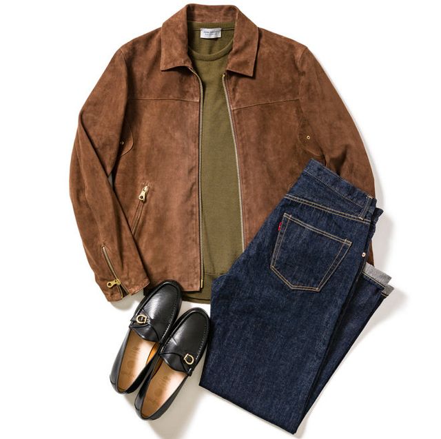 Clothing, Denim, Outerwear, Brown, Leather, Jacket, Jeans, Fashion, Sleeve, Leather jacket, 