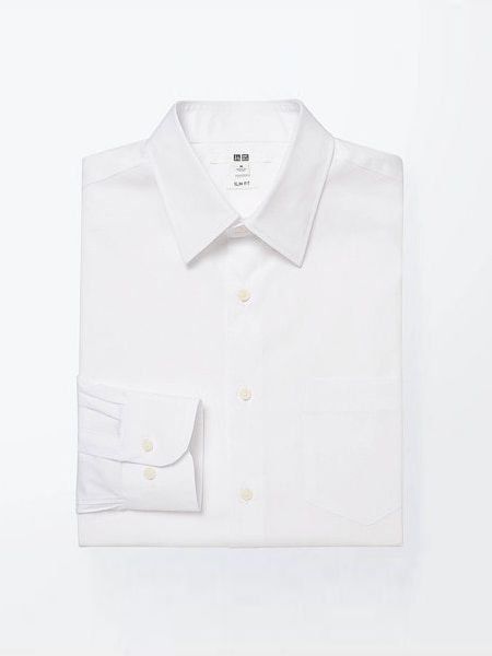 White, Clothing, Collar, Shirt, Dress shirt, Sleeve, Button, Formal wear, Beige, Top, 