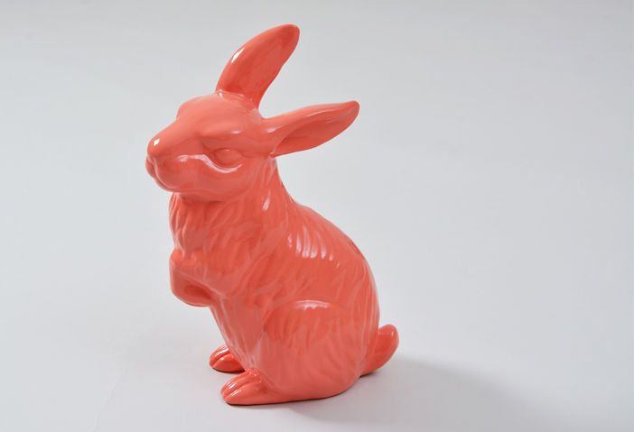 Rabbit, Rabbits and Hares, Animal figure, Pink, Figurine, Domestic rabbit, Toy, Hare, Ceramic, Fawn, 