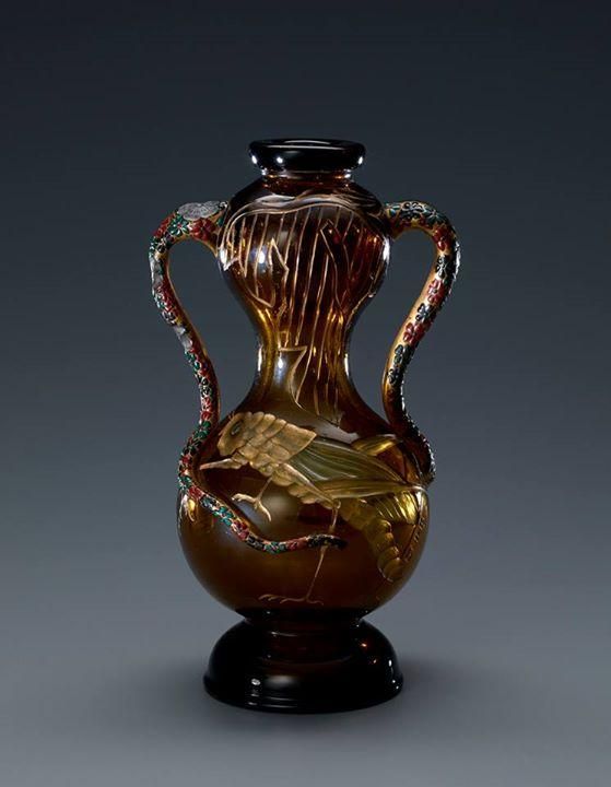 定番の冬ギフト J253 エミールガレ 1904～1906年 被せガラス 藤花文花瓶 工芸品