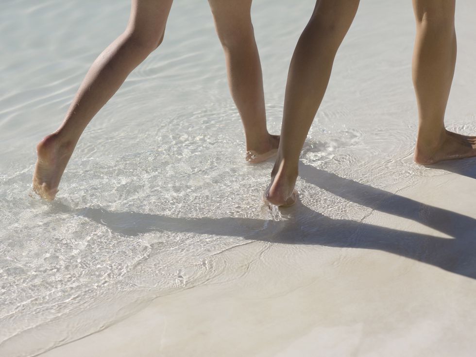 Leg, Human leg, Barefoot, Foot, Footwear, Sand, Human body, Ankle, Shoe, Calf, 