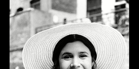 Hat, Photograph, Monochrome, Facial expression, Style, Headgear, Monochrome photography, Pattern, Black-and-white, Street fashion, 