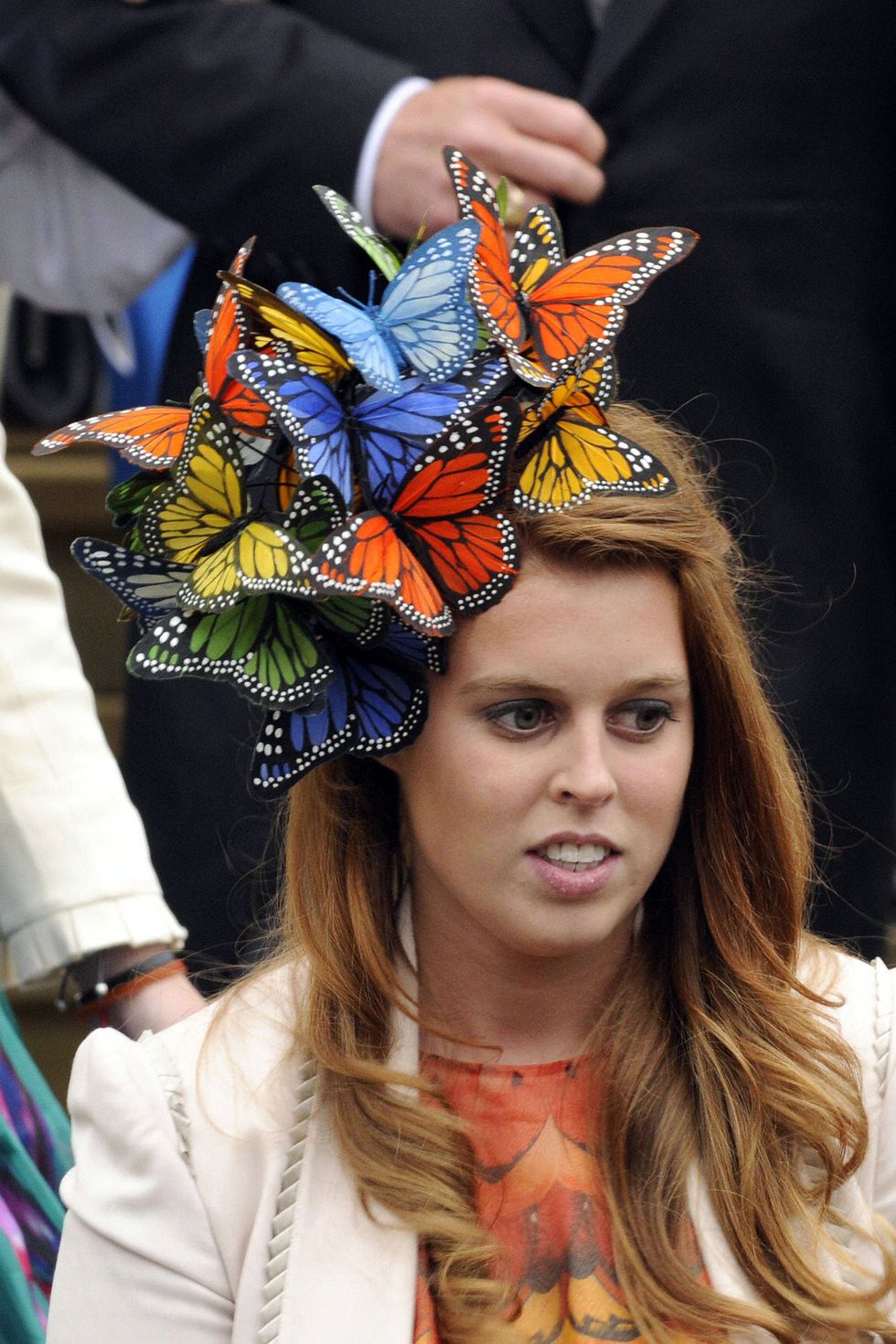 Clothing, Butterfly, Fashion, Headpiece, Monarch butterfly, Headgear, Fashion accessory, Hat, Hair accessory, Costume, 