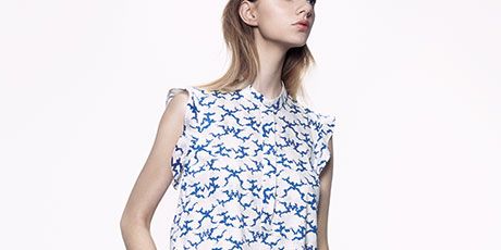 Blue, Product, Sleeve, Shoulder, Bag, Joint, White, Dress, Style, Pattern, 