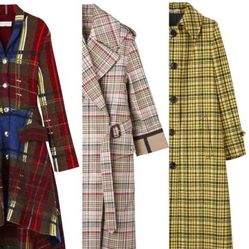 Clothing, Plaid, Tartan, Pattern, Overcoat, Outerwear, Coat, Trench coat, Sleeve, Textile, 