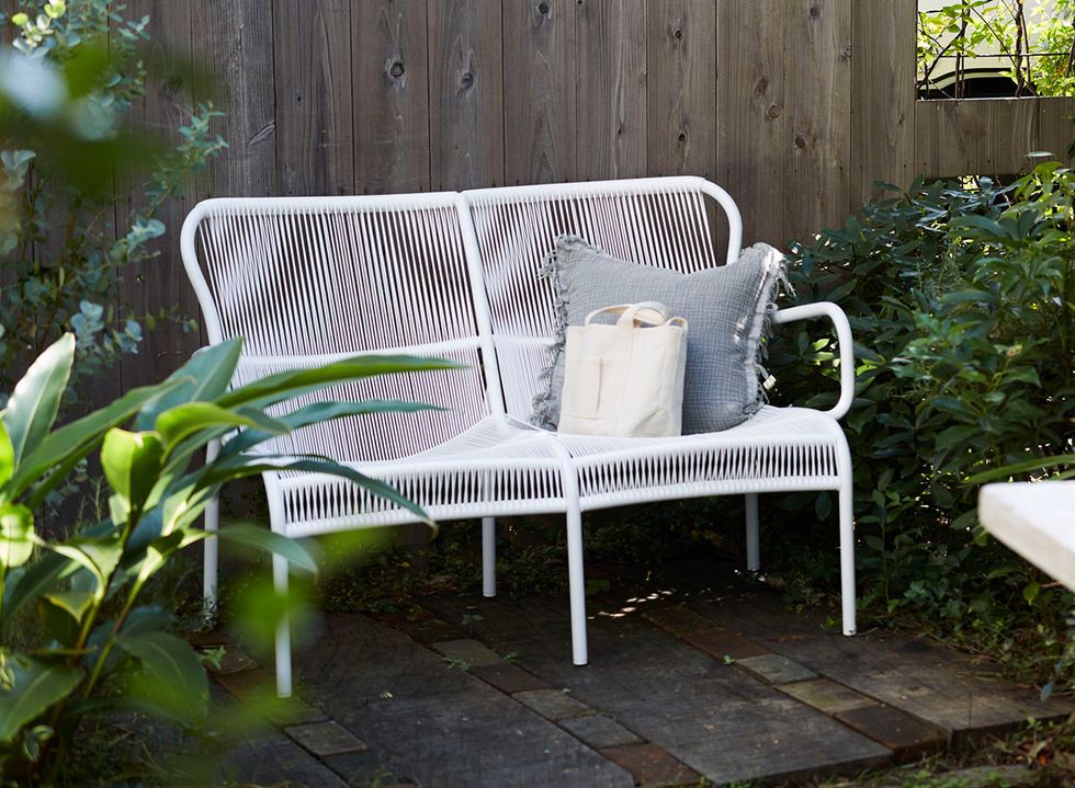 Furniture, Chair, Outdoor furniture, Bench, Garden, Yard, Patio, Backyard, Table, Plant, 