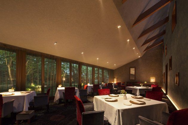 Restaurant, Building, Room, Ceiling, Interior design, Property, Lighting, Architecture, Table, House, 
