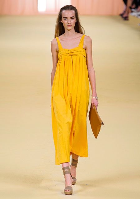 Yellow, Shoulder, Joint, Dress, One-piece garment, Fashion model, Fashion show, Formal wear, Street fashion, Fashion, 