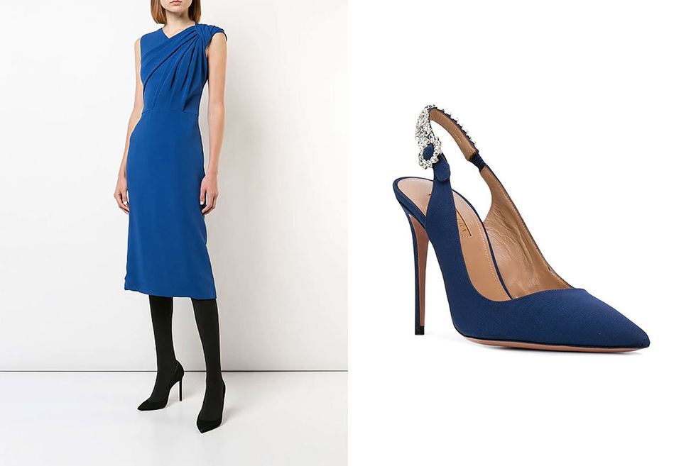 Blue, Footwear, High heels, Cobalt blue, Dress, Electric blue, Leg, Shoe, Fashion, Fashion model, 