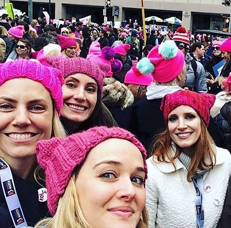 People, Pink, Beanie, Knit cap, Selfie, Product, Photography, Crowd, Headgear, Event, 