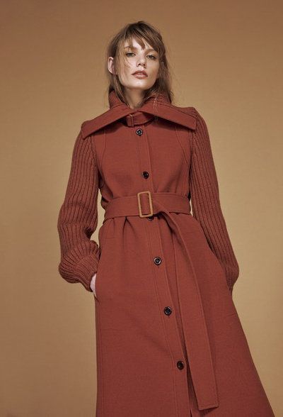 Clothing, Coat, Trench coat, Overcoat, Outerwear, Duster, Fashion, Standing, Sleeve, Fashion design, 