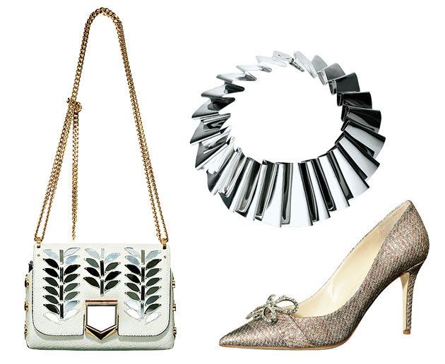 Style, High heels, Fashion accessory, Fashion, Metal, Shoulder bag, Sandal, Beige, Bag, Bridal shoe, 