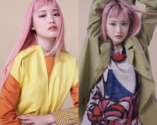 Hair, Face, Clothing, Pink, Wig, Hairstyle, Head, Hair coloring, Yellow, Fashion, 