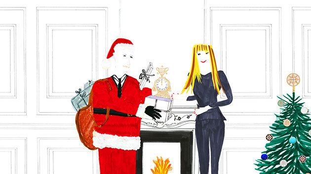 Interaction, Door, Animation, Conversation, Fictional character, Christmas, Painting, Christmas decoration, Holiday, Drawing, 