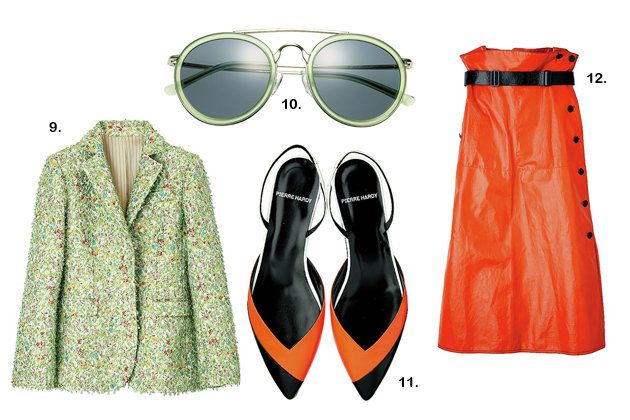 Yellow, Collar, Orange, Sunglasses, Fashion, Eye glass accessory, Grey, Goggles, Fashion design, Design, 