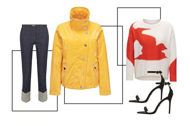 Clothing, Outerwear, Jacket, Yellow, Sleeve, Raincoat, Hood, Rain suit, Coat, Overcoat, 