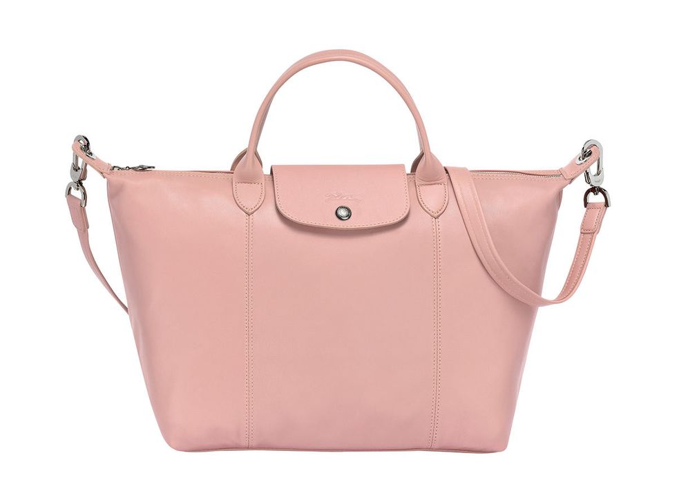 Handbag, Bag, Fashion accessory, Pink, Shoulder bag, Leather, Peach, Material property, Font, Strap, 