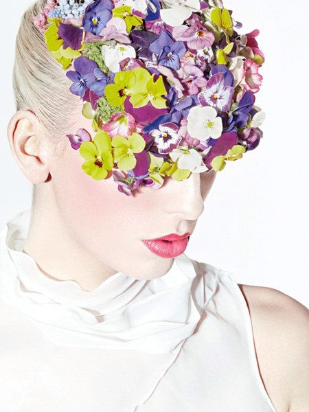 Lip, Forehead, Flower, Mammal, Petal, Style, Purple, Headgear, Art, Hair accessory, 