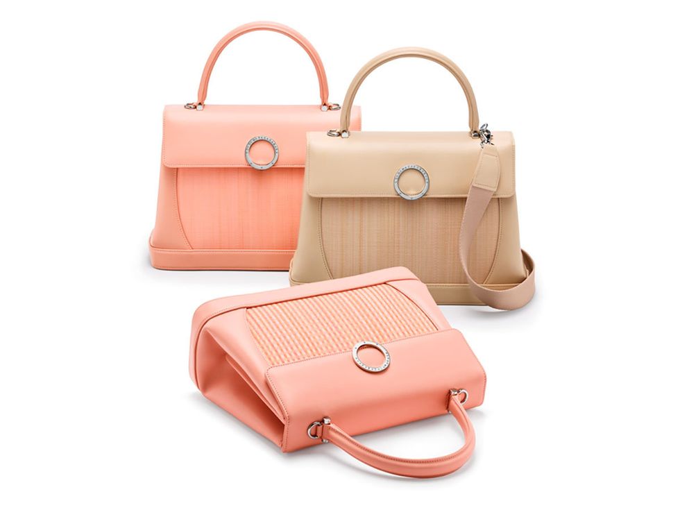Handbag, Bag, Leather, Fashion accessory, Pink, Kelly bag, Peach, Shoulder bag, Birkin bag, Material property, 