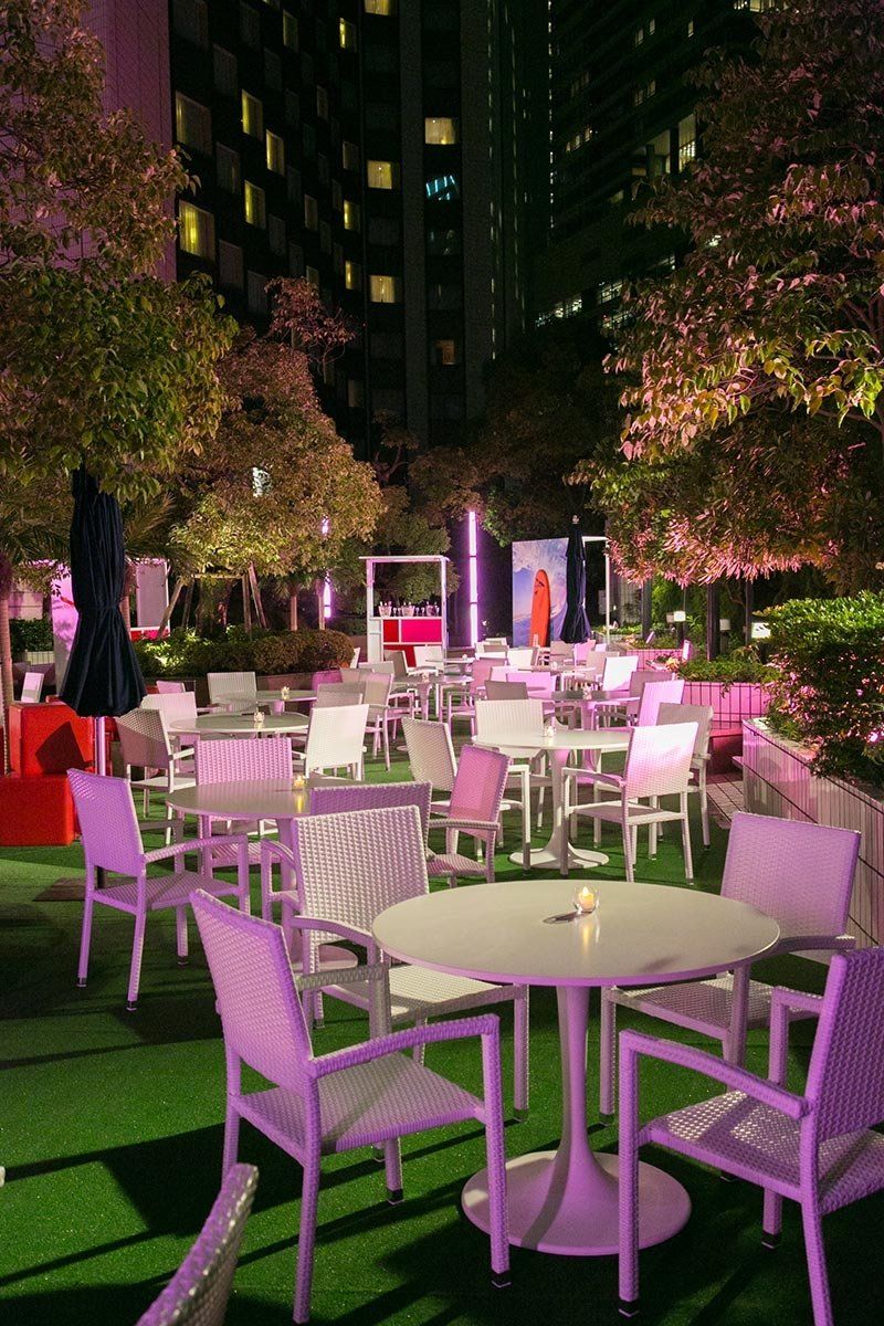 Pink, Purple, Lighting, Furniture, Table, Chair, Magenta, Chiavari chair, Restaurant, Design, 
